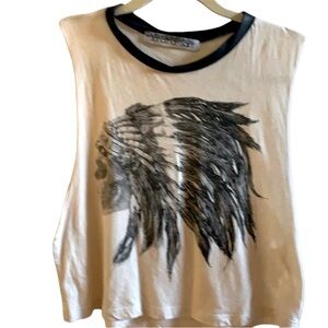 Graphic Muscle Tank with Faux Leather Collar